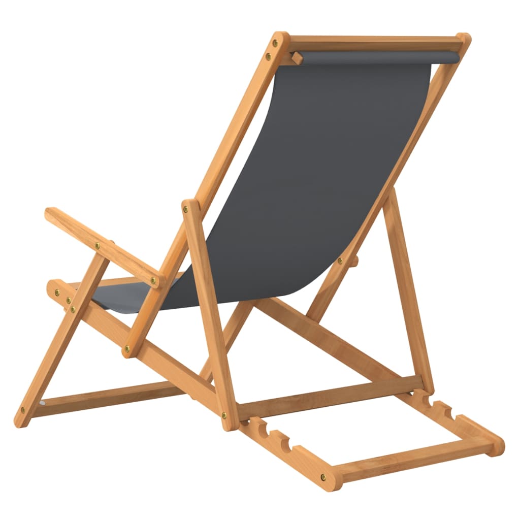 Teak Grey Folding Beach Chair - Solid Wood Comfort & Style