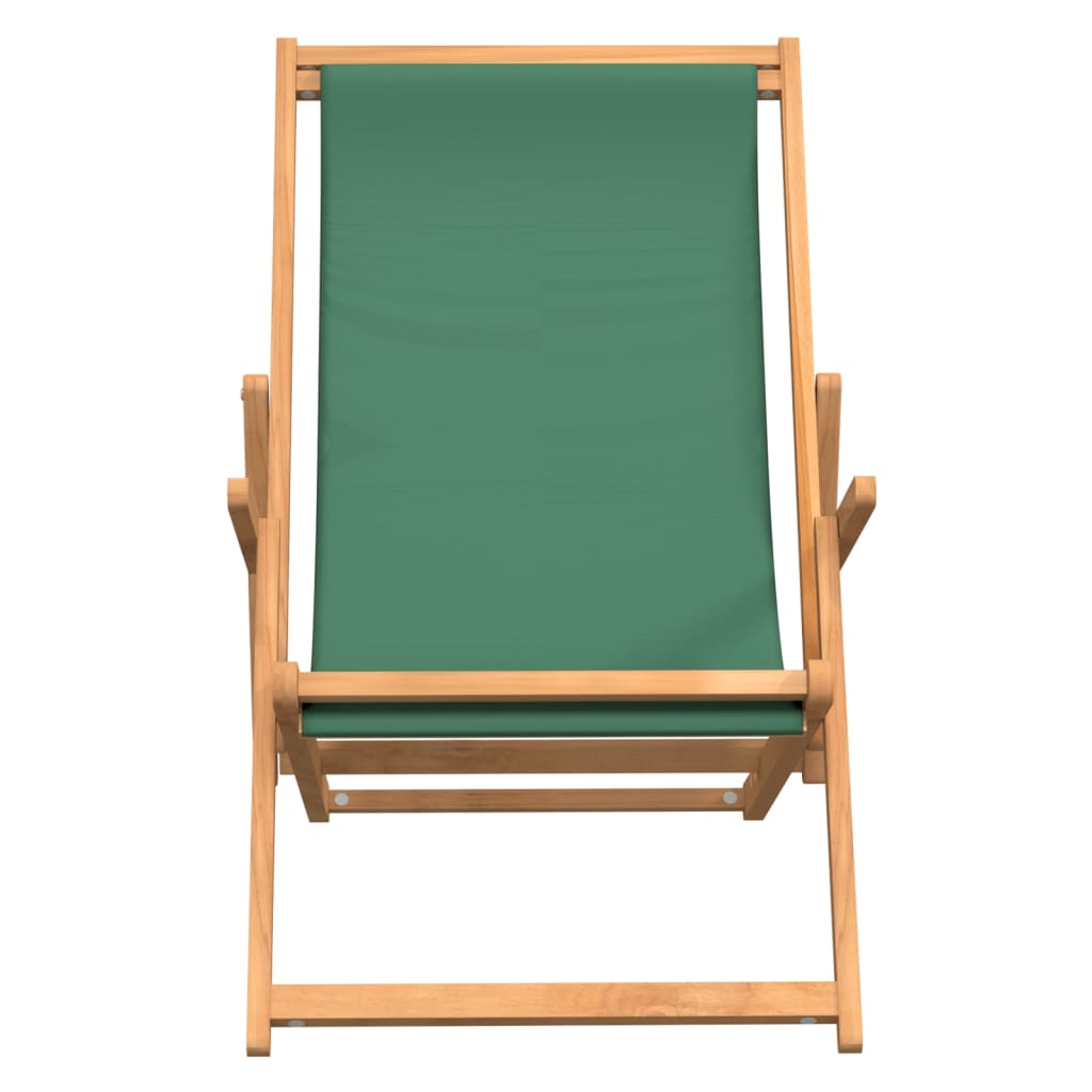 Teak Folding Beach Chair - Solid Wood, Green Finish