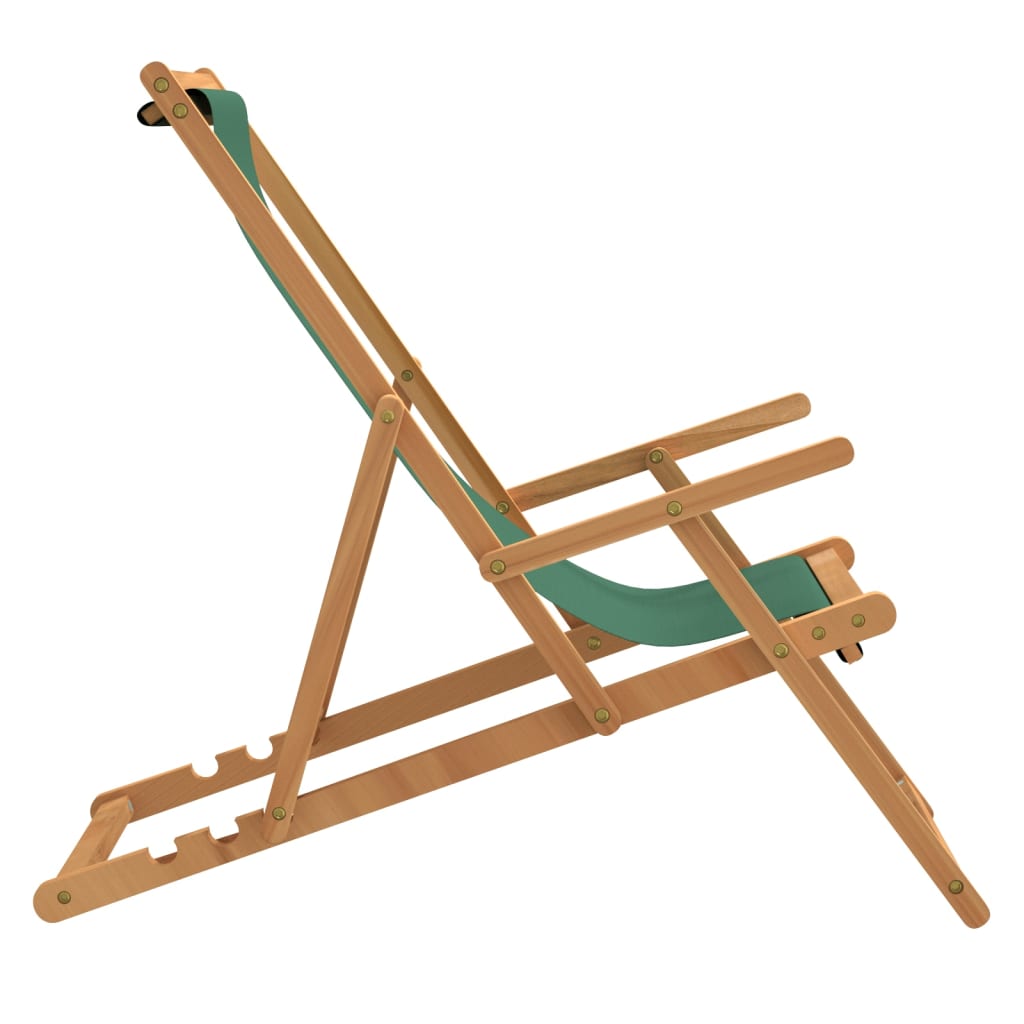 Teak Folding Beach Chair - Solid Wood, Green Finish