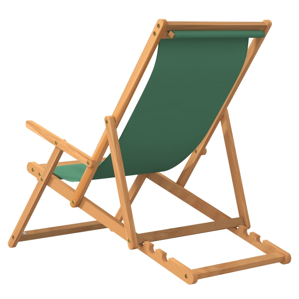 Teak Folding Beach Chair - Solid Wood, Green Finish