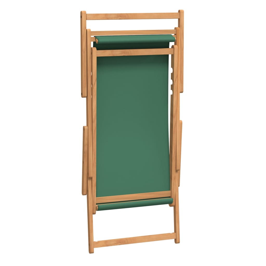 Teak Folding Beach Chair - Solid Wood, Green Finish