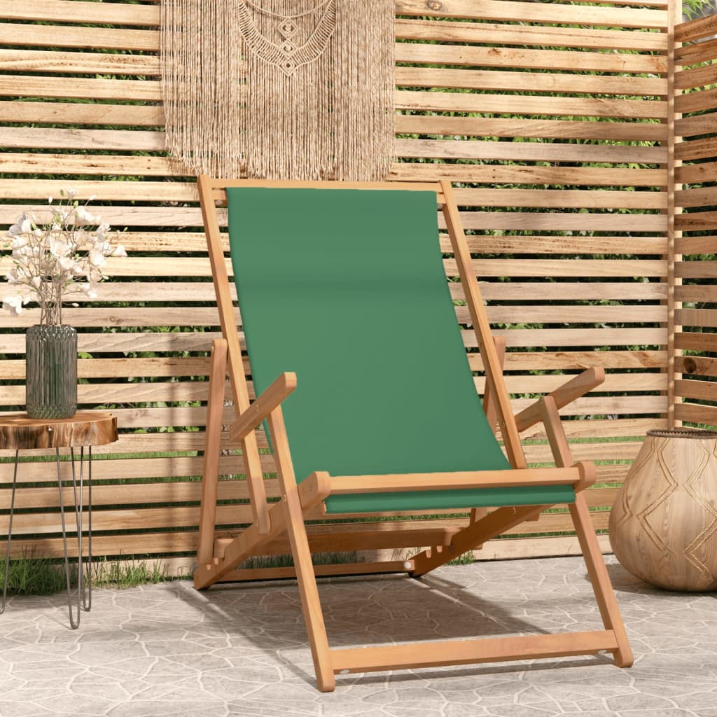 Teak Folding Beach Chair - Solid Wood, Green Finish