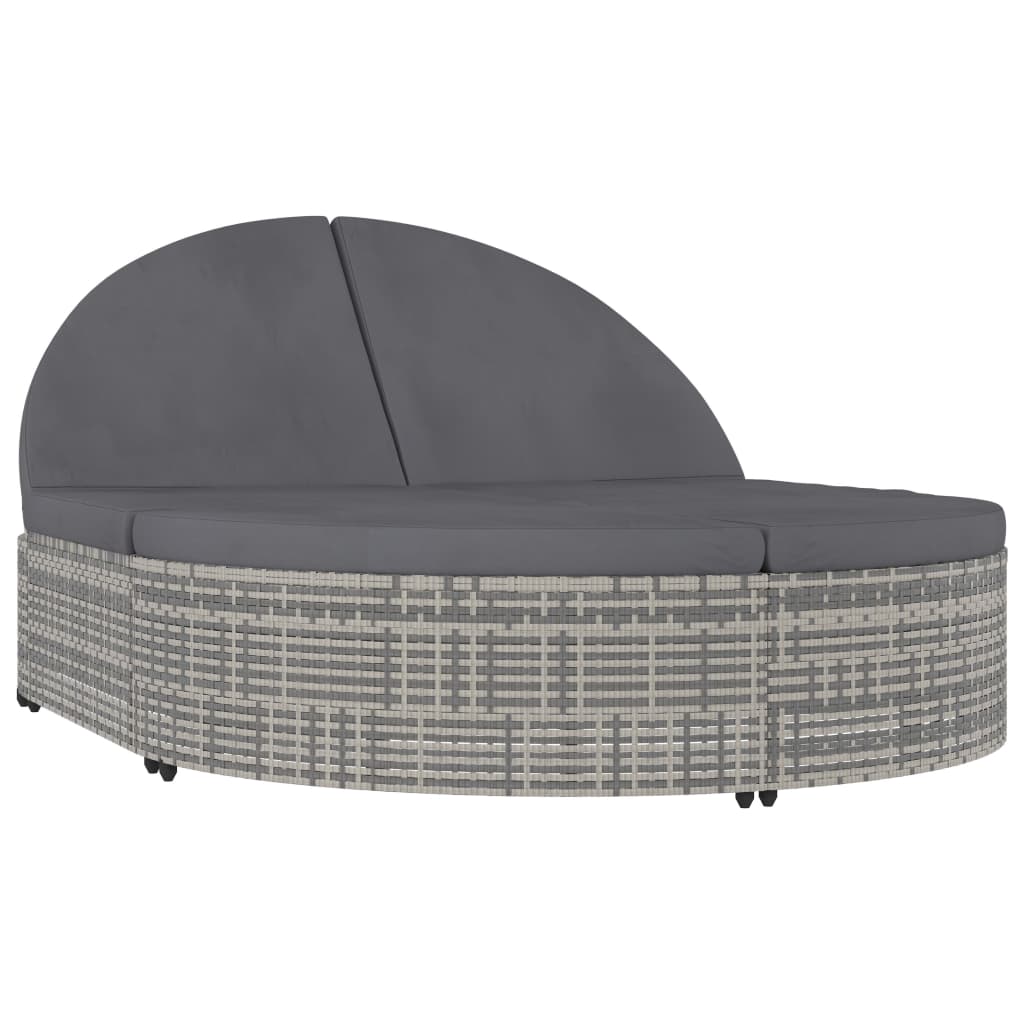 2-Person Grey Poly Rattan Sun Lounger with Cushions