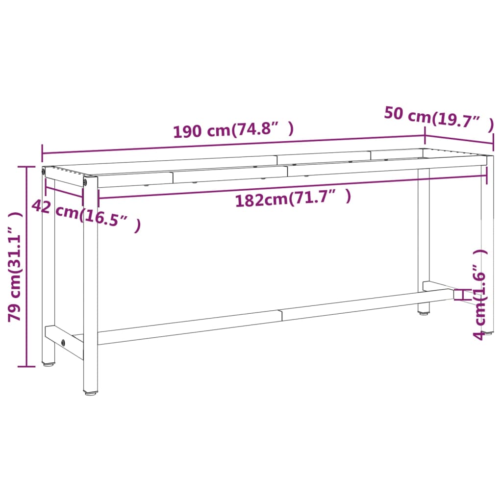 Dual-Tone Matte Black & Red Metal Work Bench Frame 190x50x79 cm