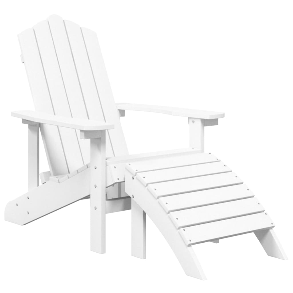 White HDPE Garden Adirondack Chair with Footstool - Durable Comfort