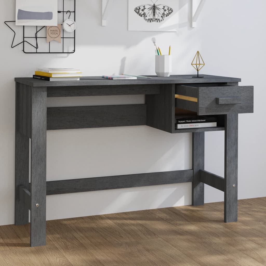 HAMAR Solid Wood Desk - Dark Grey, 110x40x75 cm Pine Wood
