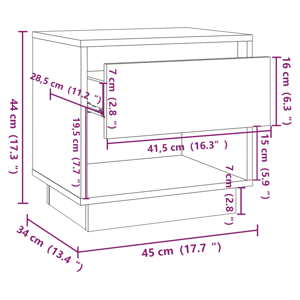 Bedside Cabinets 2 pcs White 45x34x44 cm Engineered Wood