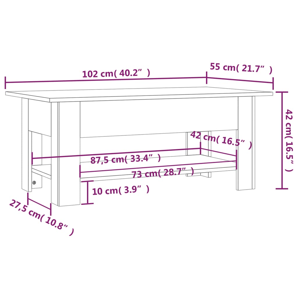 Coffee Table Concrete Grey 102x55x42 cm Engineered Wood