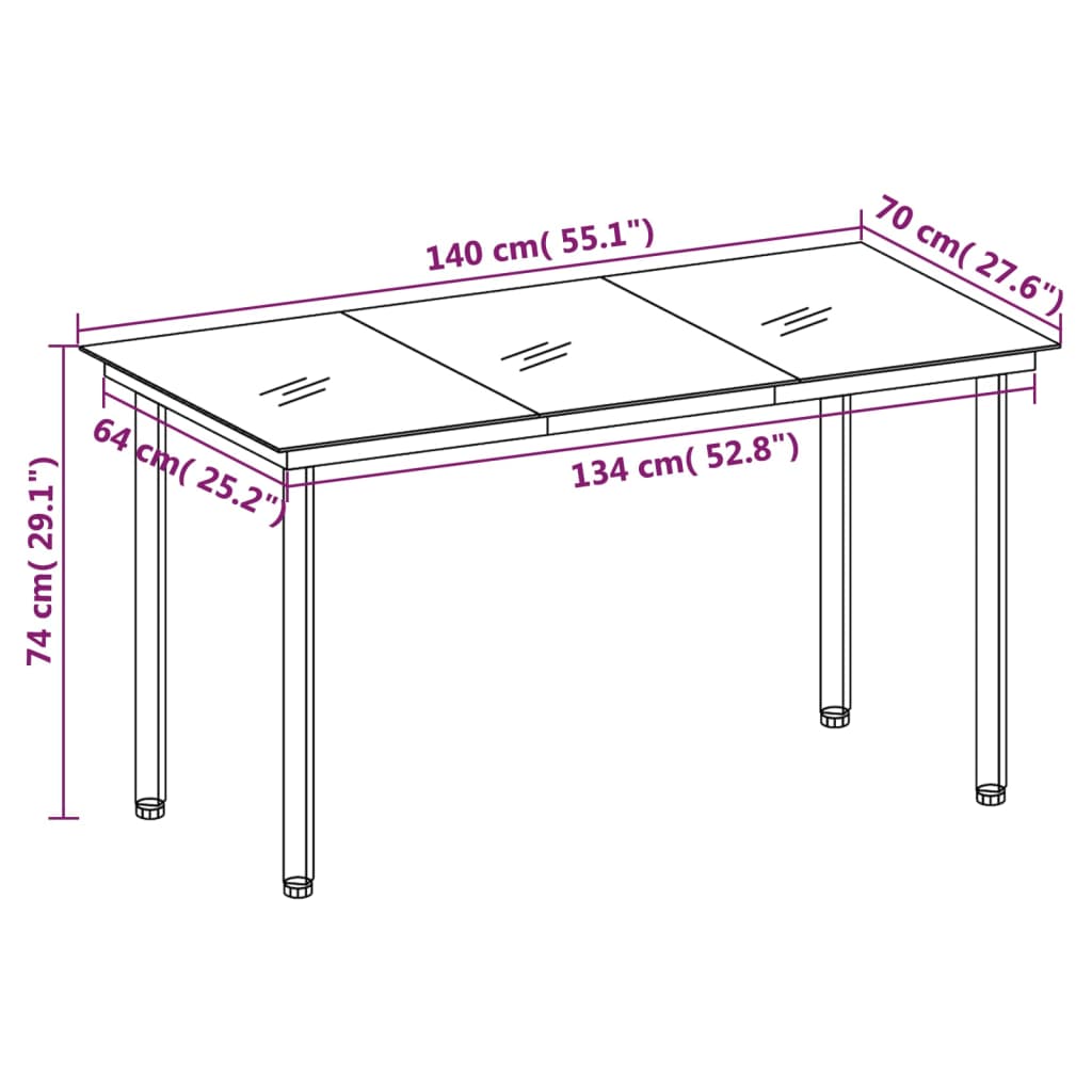 Garden Dining Table Black 140x70x74 cm Steel and Glass