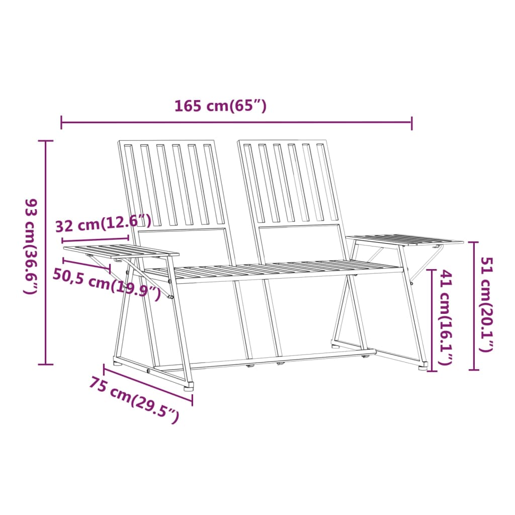Elegant Black Steel 2-Seater Garden Bench, 165 cm