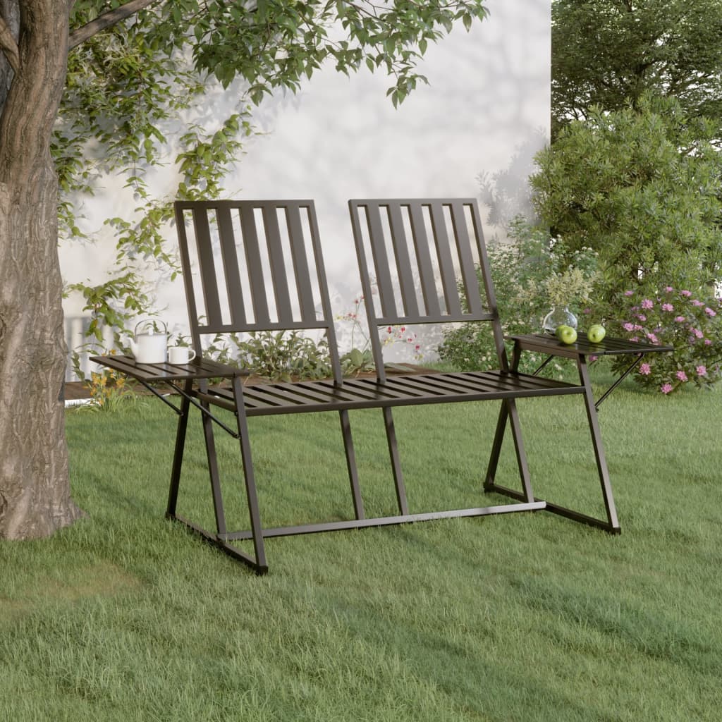 Elegant Black Steel 2-Seater Garden Bench, 165 cm