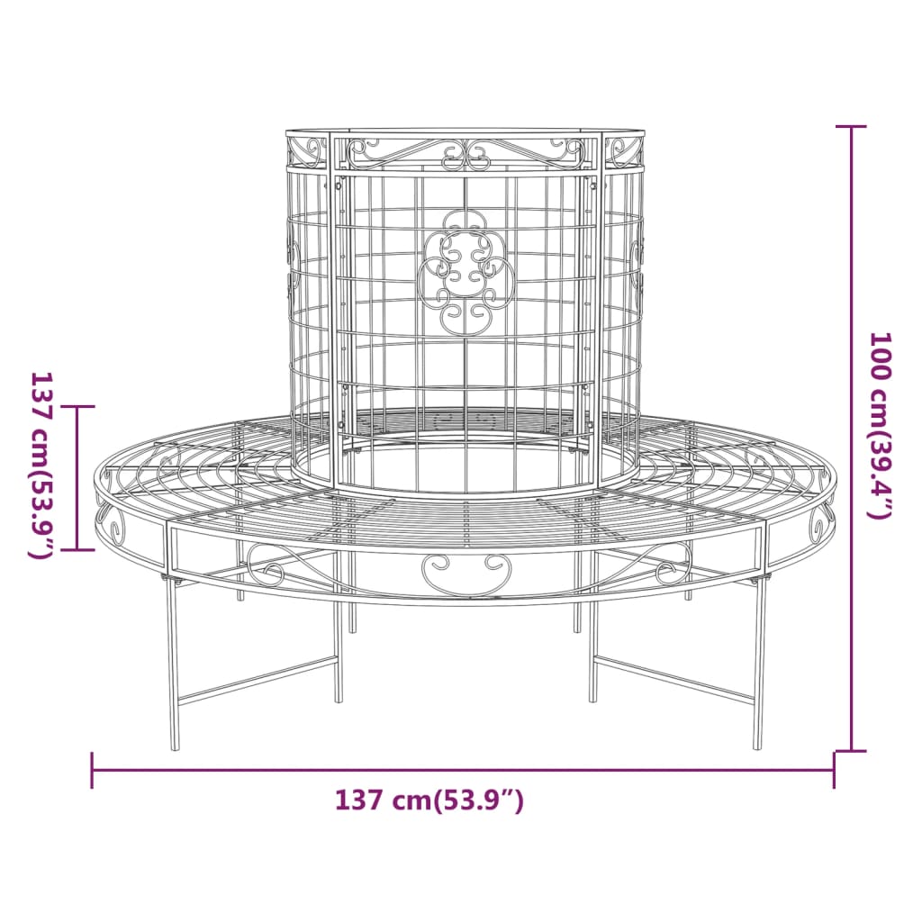 Black Steel Round Tree Bench Ø137 cm - Stylish Outdoor Seating