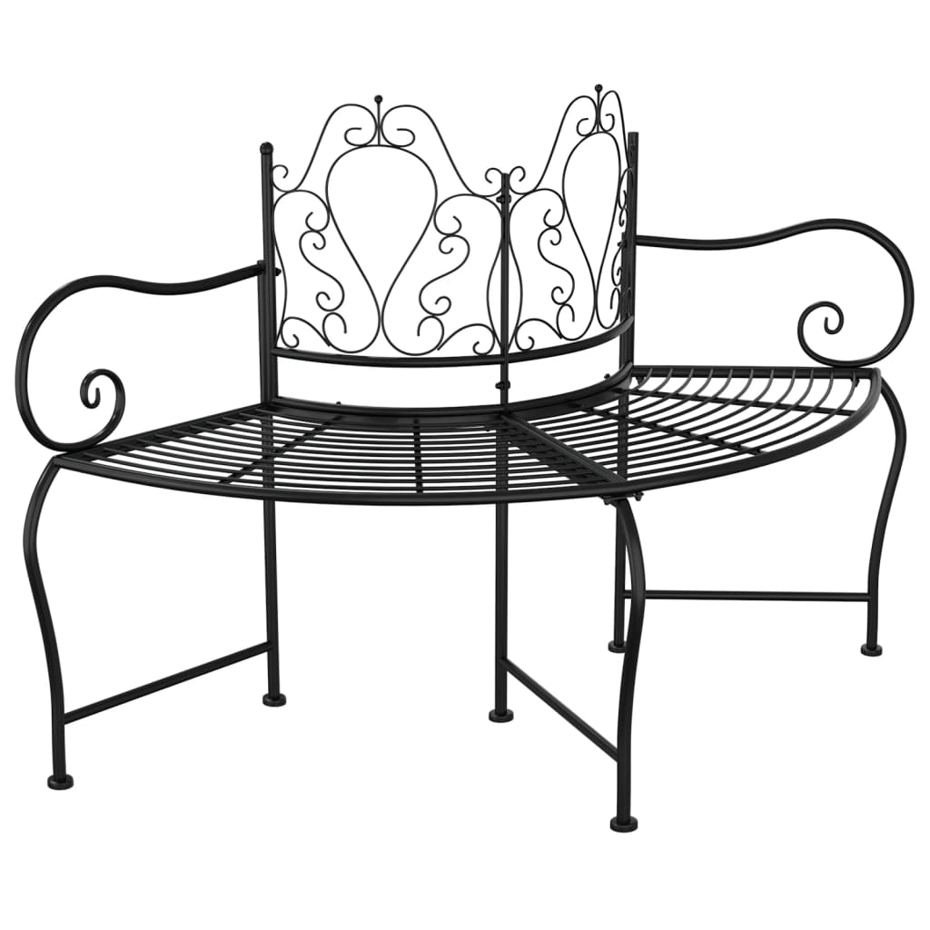 Elegant Black Steel Tree Bench, 150 cm – Stylish & Durable Seating