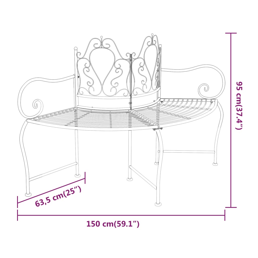 Elegant Black Steel Tree Bench, 150 cm – Stylish & Durable Seating
