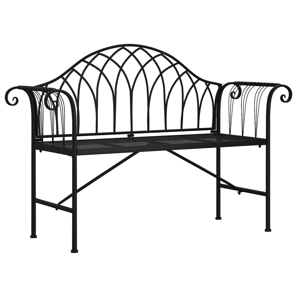 Black Steel 2-Seater Garden Bench - 128 cm Outdoor Seating