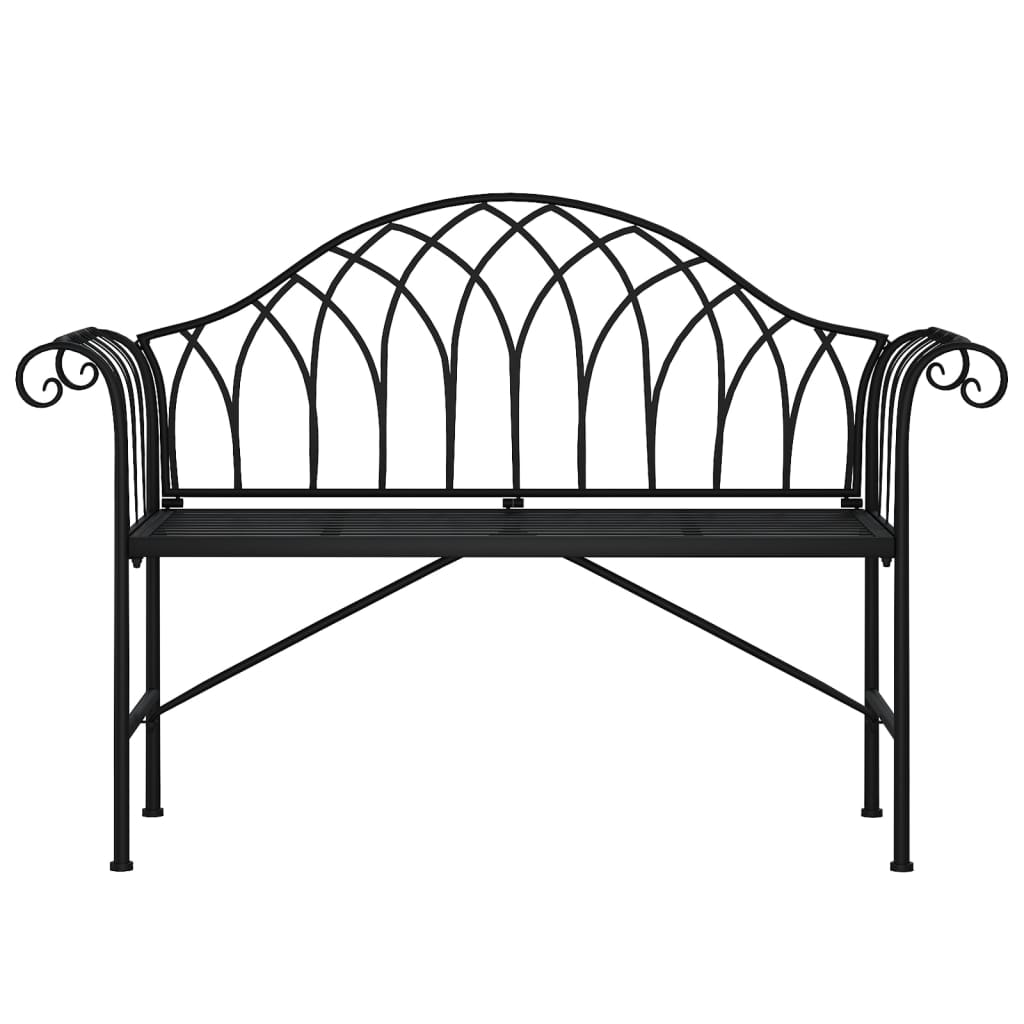 Black Steel 2-Seater Garden Bench - 128 cm Outdoor Seating