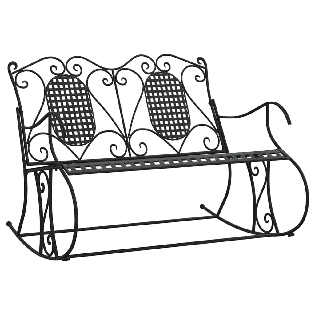 Black Steel 2-Seater Rocking Bench - 113 cm Comfortable Outdoor Seat