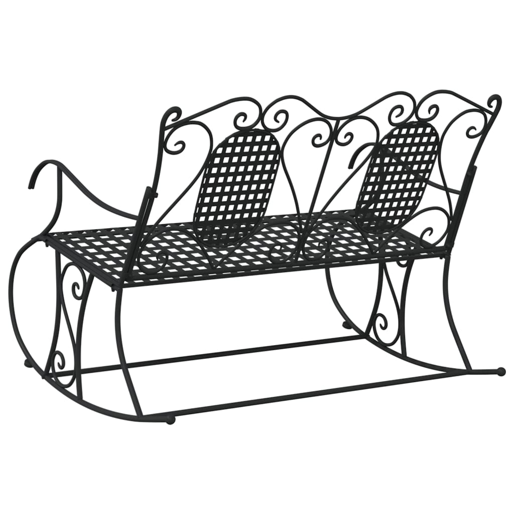 Black Steel 2-Seater Rocking Bench - 113 cm Comfortable Outdoor Seat
