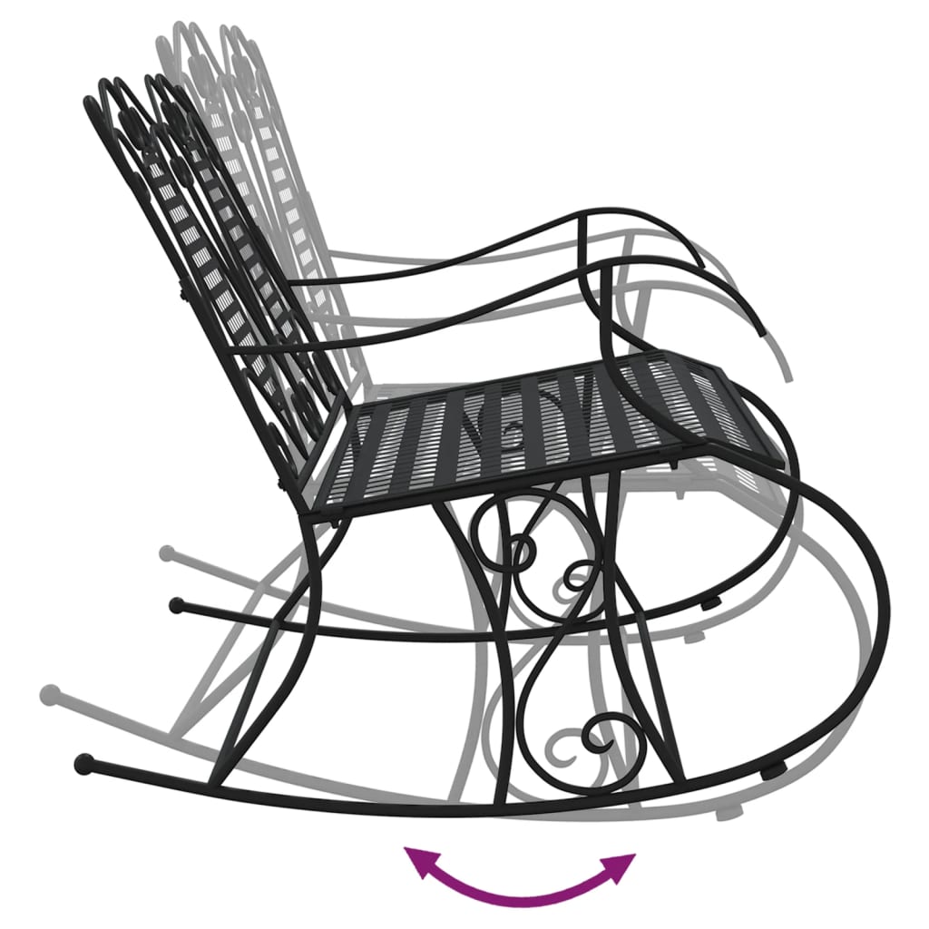 Black Steel 2-Seater Rocking Bench - 113 cm Comfortable Outdoor Seat