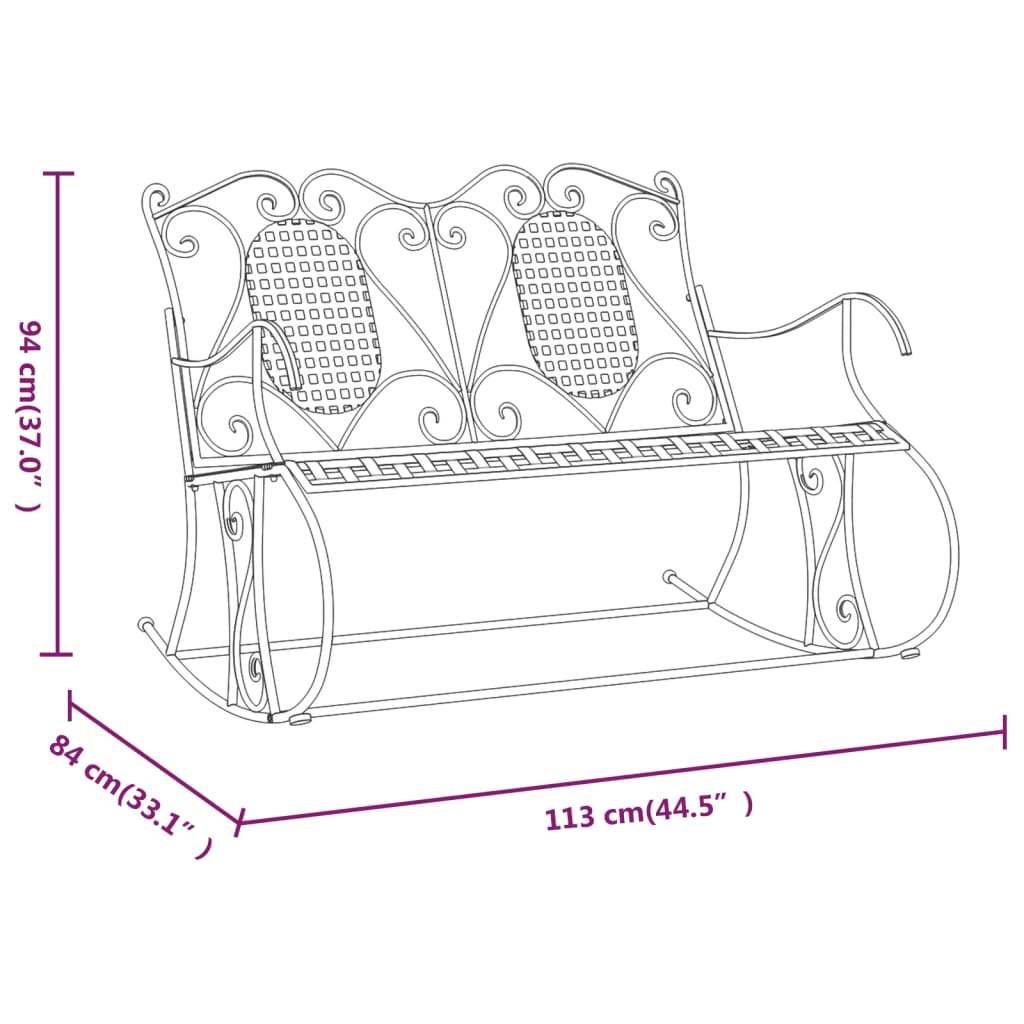 Black Steel 2-Seater Rocking Bench - 113 cm Comfortable Outdoor Seat