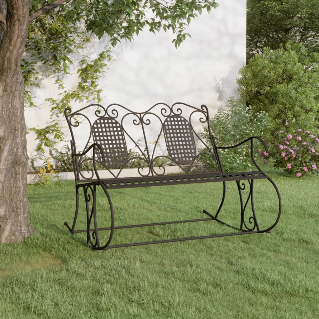Black Steel 2-Seater Rocking Bench - 113 cm Comfortable Outdoor Seat
