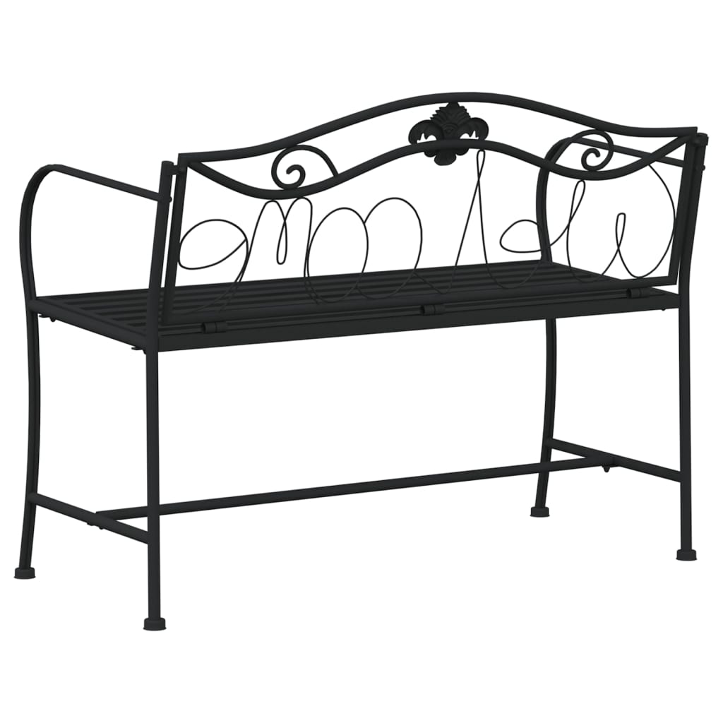 Stylish Black Steel 2-Seater Garden Bench - 104 cm