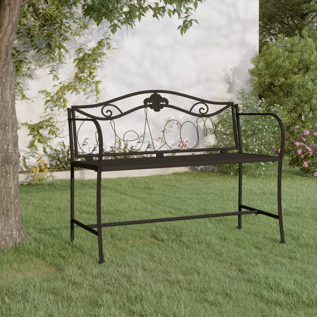 Stylish Black Steel 2-Seater Garden Bench - 104 cm