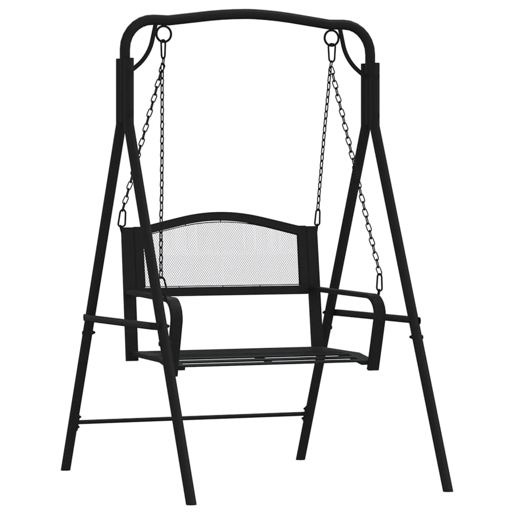 Stylish 124 cm Black Steel Swing Bench for Modern Gardens