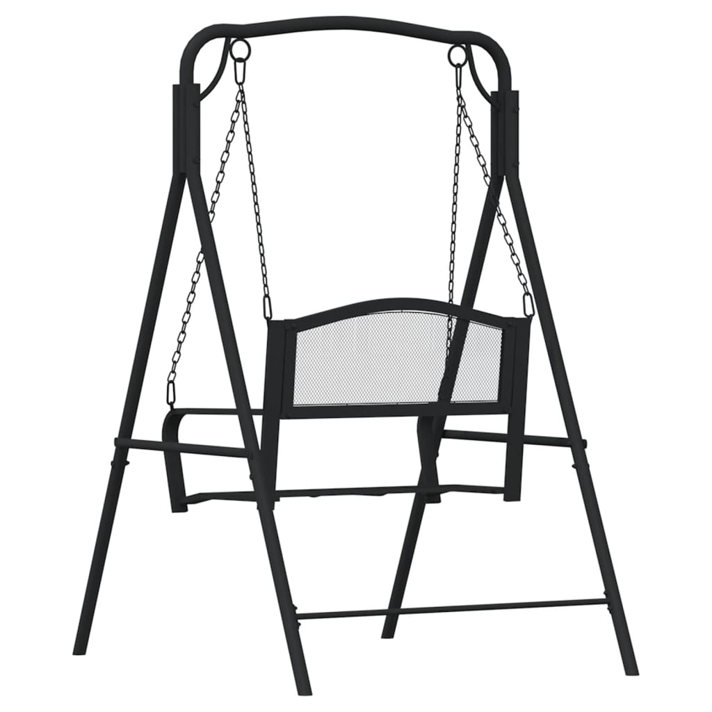 Stylish 124 cm Black Steel Swing Bench for Modern Gardens