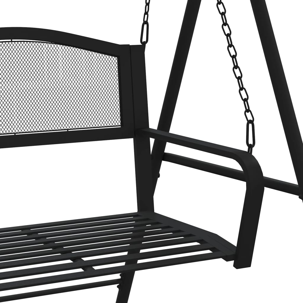 Stylish 124 cm Black Steel Swing Bench for Modern Gardens