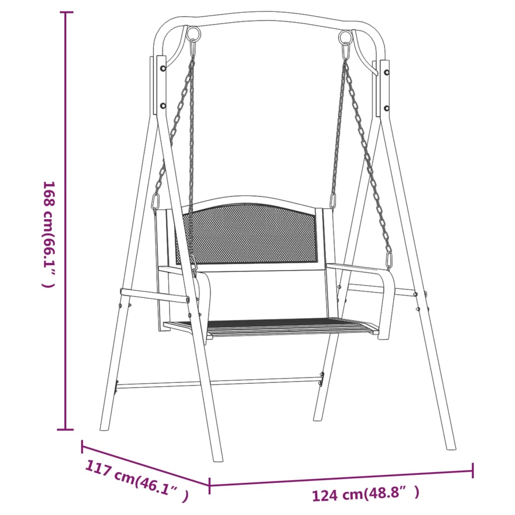 Stylish 124 cm Black Steel Swing Bench for Modern Gardens
