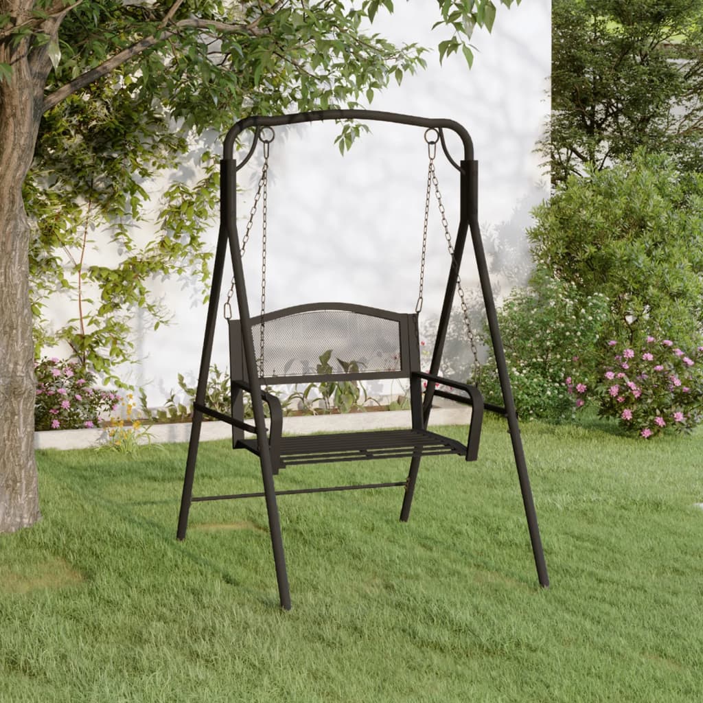 Stylish 124 cm Black Steel Swing Bench for Modern Gardens
