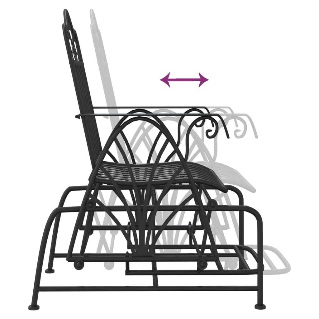 Elegant Black Steel Glider Bench - 61 cm Sturdy Outdoor Seating