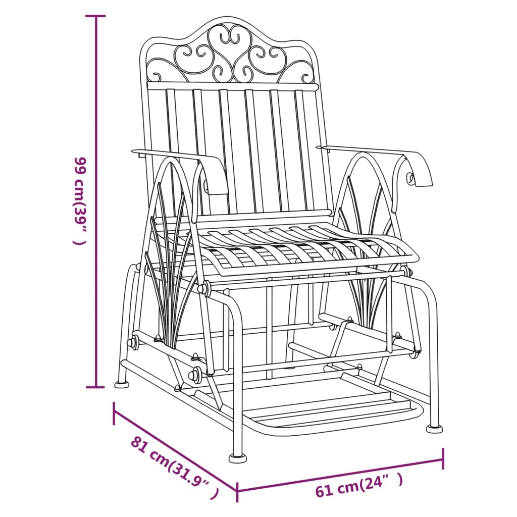 Elegant Black Steel Glider Bench - 61 cm Sturdy Outdoor Seating