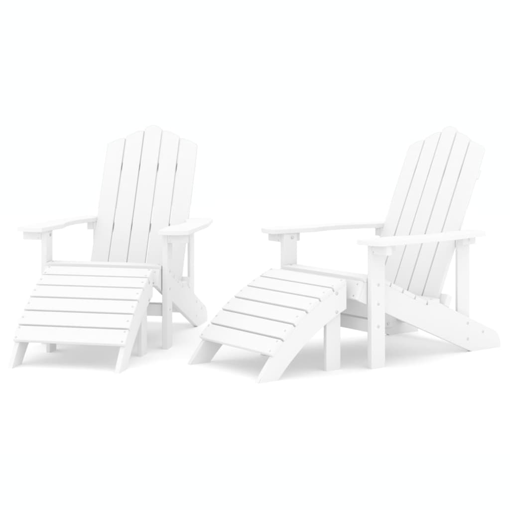 White HDPE Garden Adirondack Chairs Set of 2 with Footstools