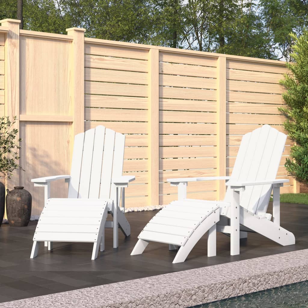 White HDPE Garden Adirondack Chairs Set of 2 with Footstools