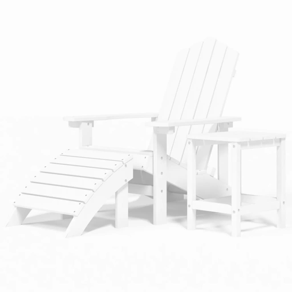 White HDPE Garden Adirondack Chair Set with Footstool & Table