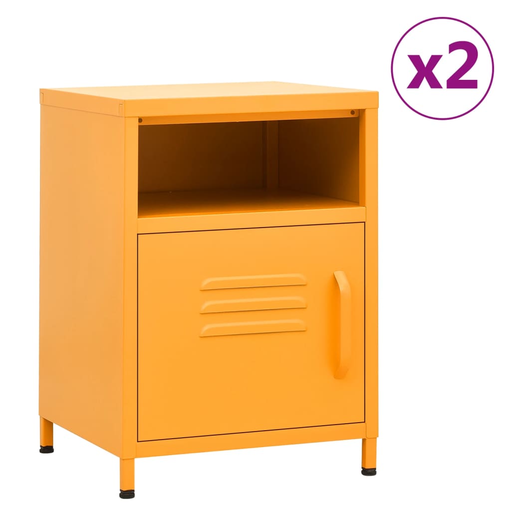 Mustard Yellow Steel Nightstands 2pcs, 35x35x51 cm - Modern Design