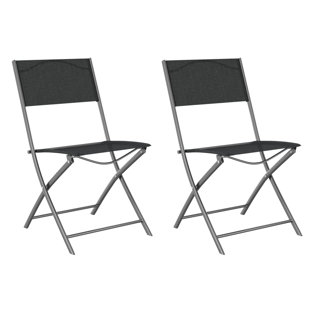 Black Steel & Textilene Folding Outdoor Chairs - Set of 2