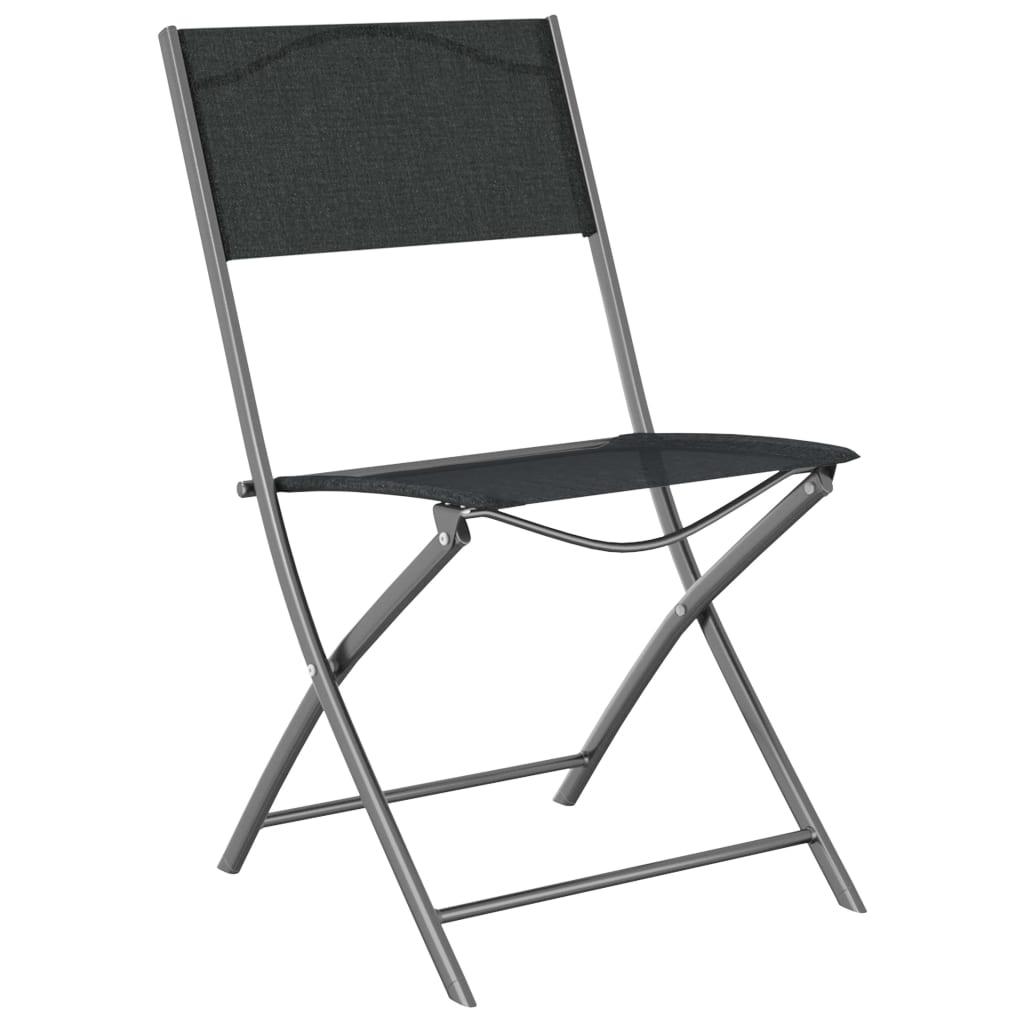 Black Steel & Textilene Folding Outdoor Chairs - Set of 2