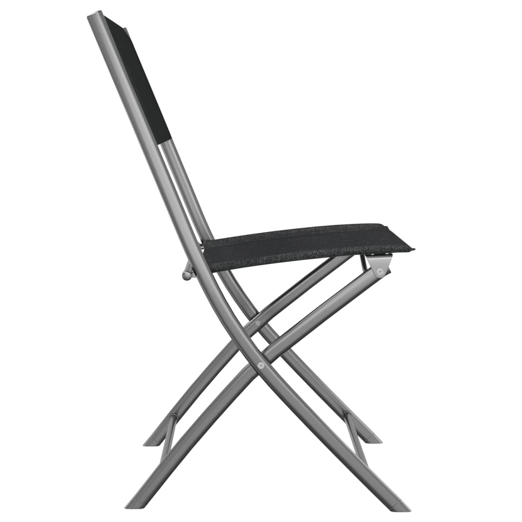 Black Steel & Textilene Folding Outdoor Chairs - Set of 2