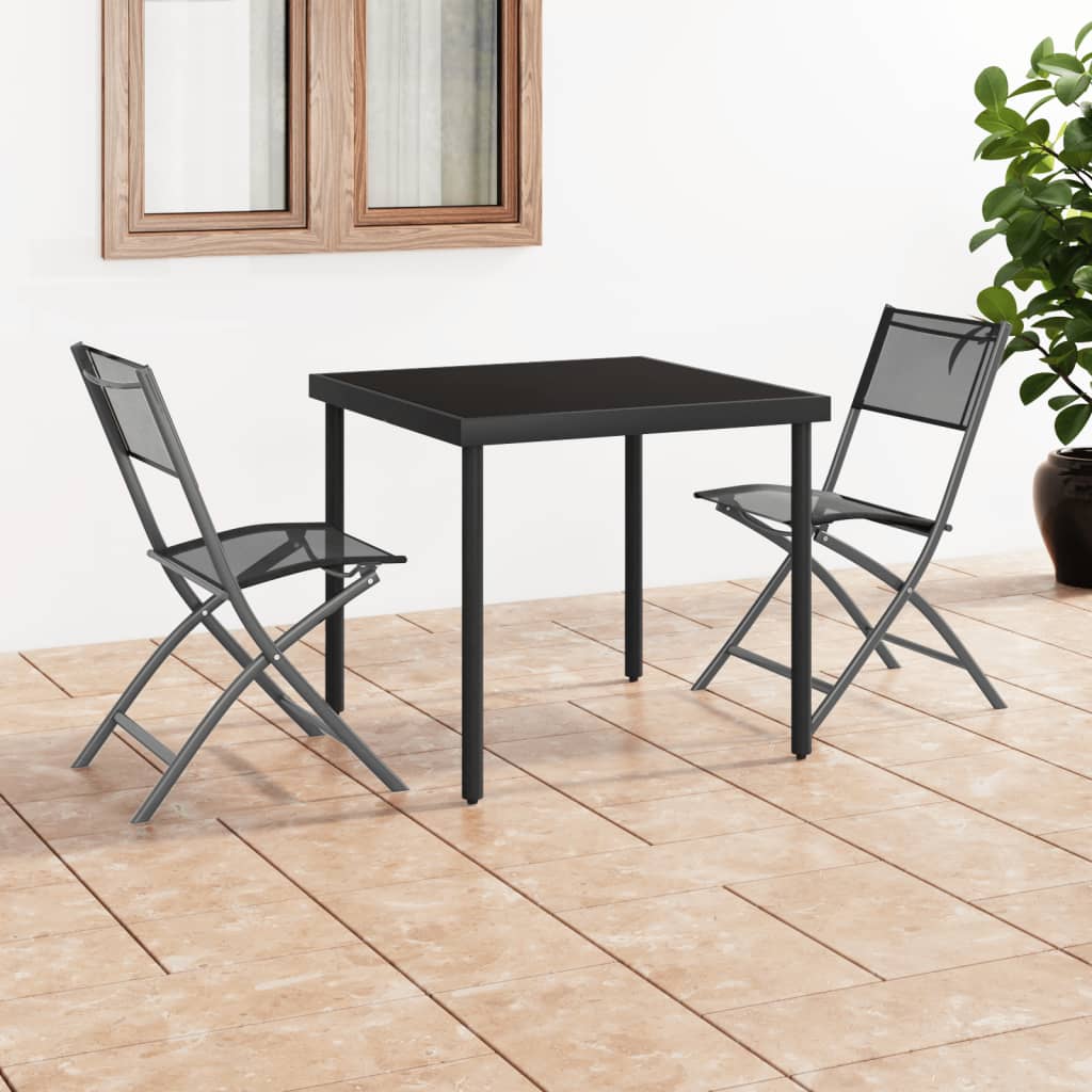 Black Steel & Textilene Folding Outdoor Chairs - Set of 2
