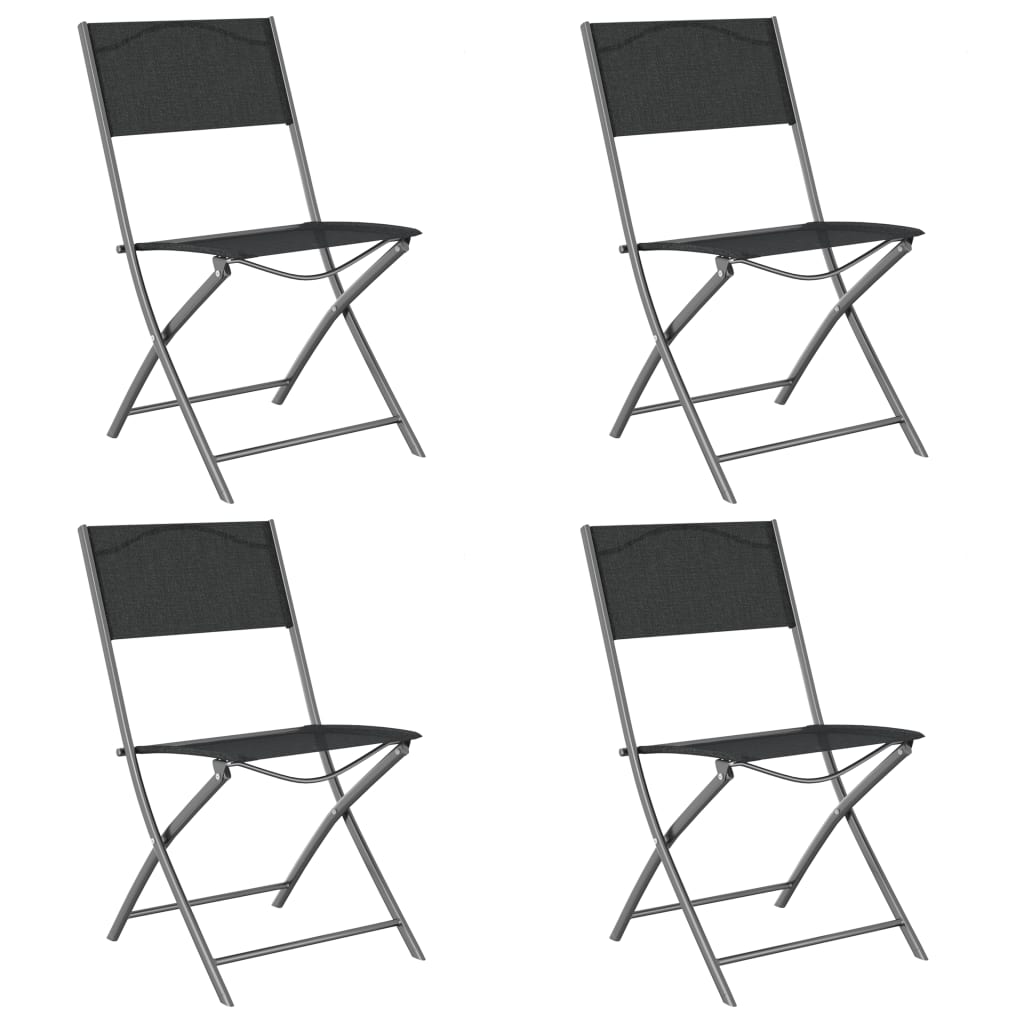 4-Piece Black Steel & Textilene Folding Outdoor Chairs