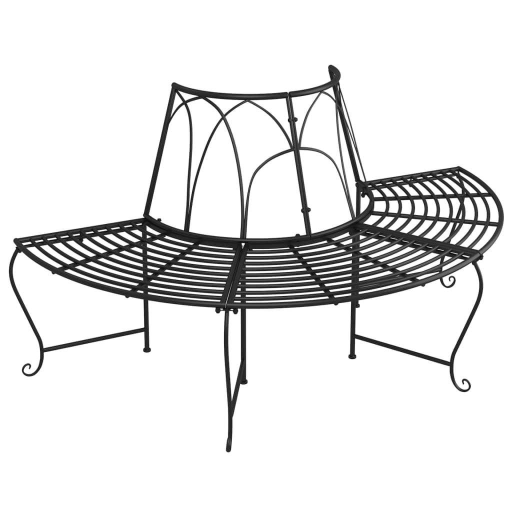 Black Steel Half Round Tree Bench Set - 2 Pieces, Ø159 cm