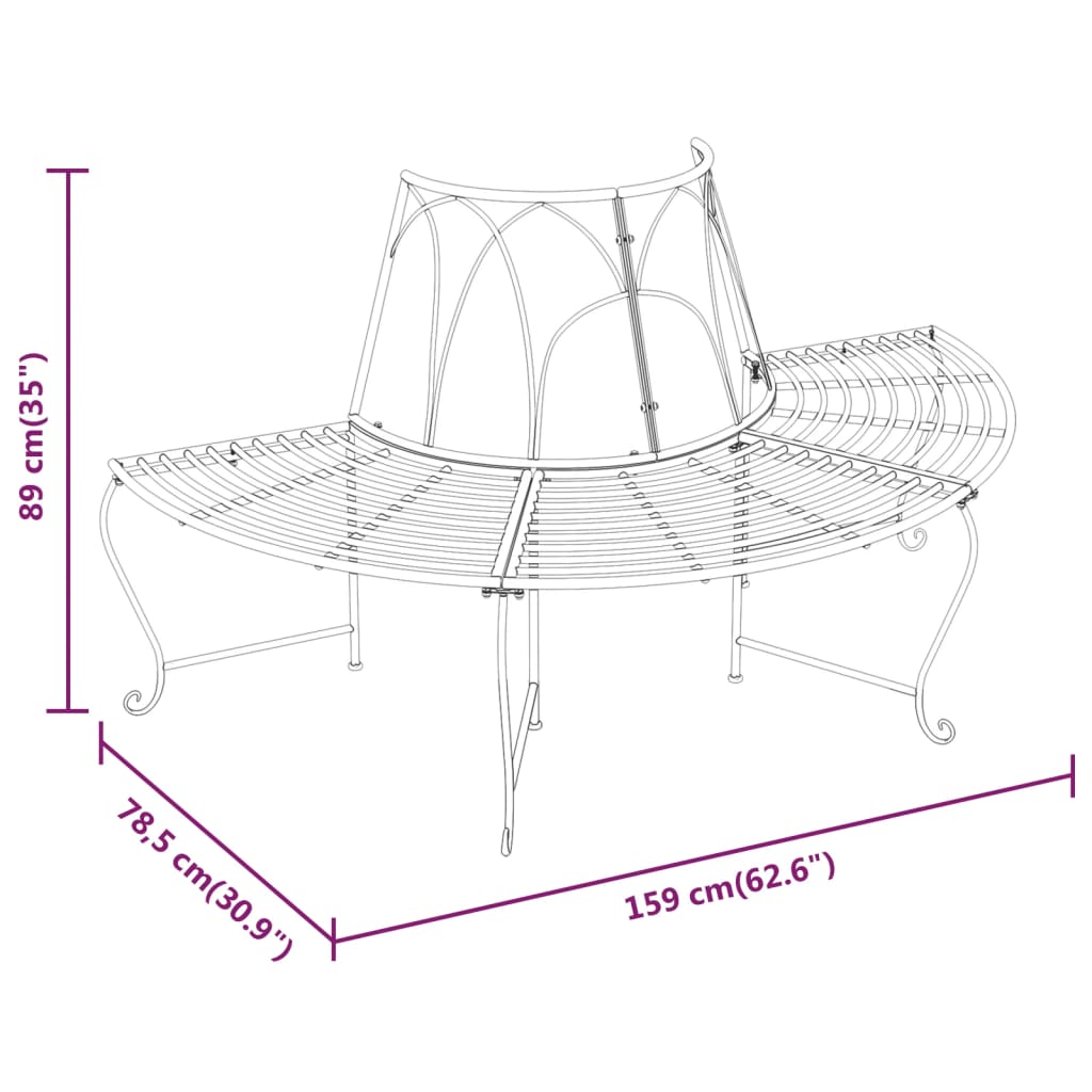 Black Steel Half Round Tree Bench Set - 2 Pieces, Ø159 cm