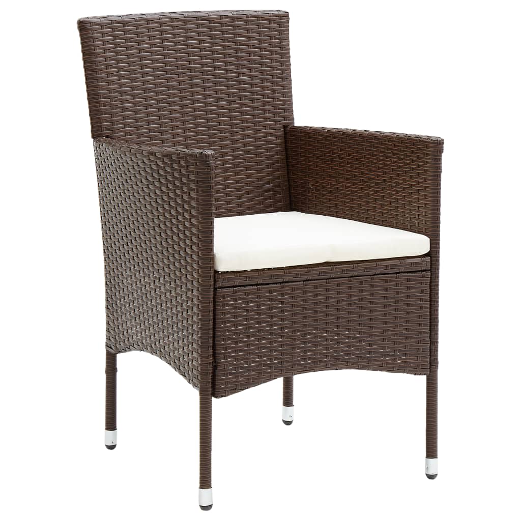 3 Piece Garden Bistro Set Poly Rattan and Tempered Glass Brown