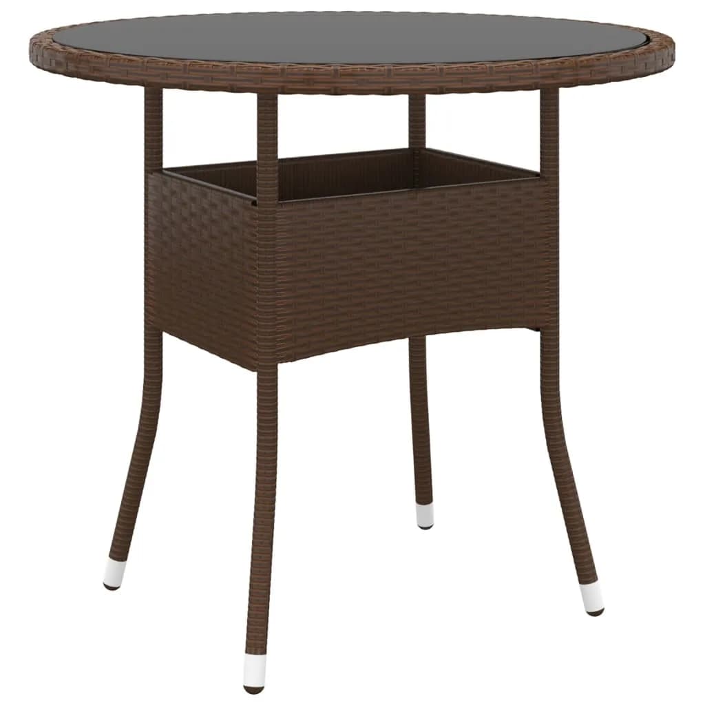 3 Piece Garden Bistro Set Poly Rattan and Tempered Glass Brown