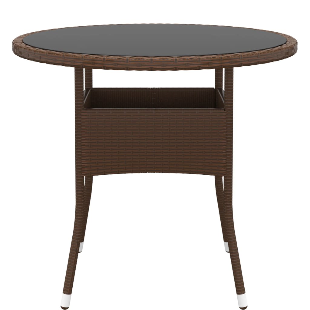 3 Piece Garden Bistro Set Poly Rattan and Tempered Glass Brown