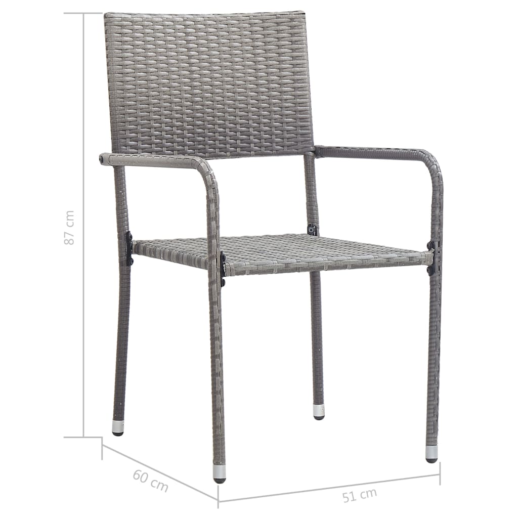 Stackable Grey Poly Rattan Garden Dining Chairs - Set of 2