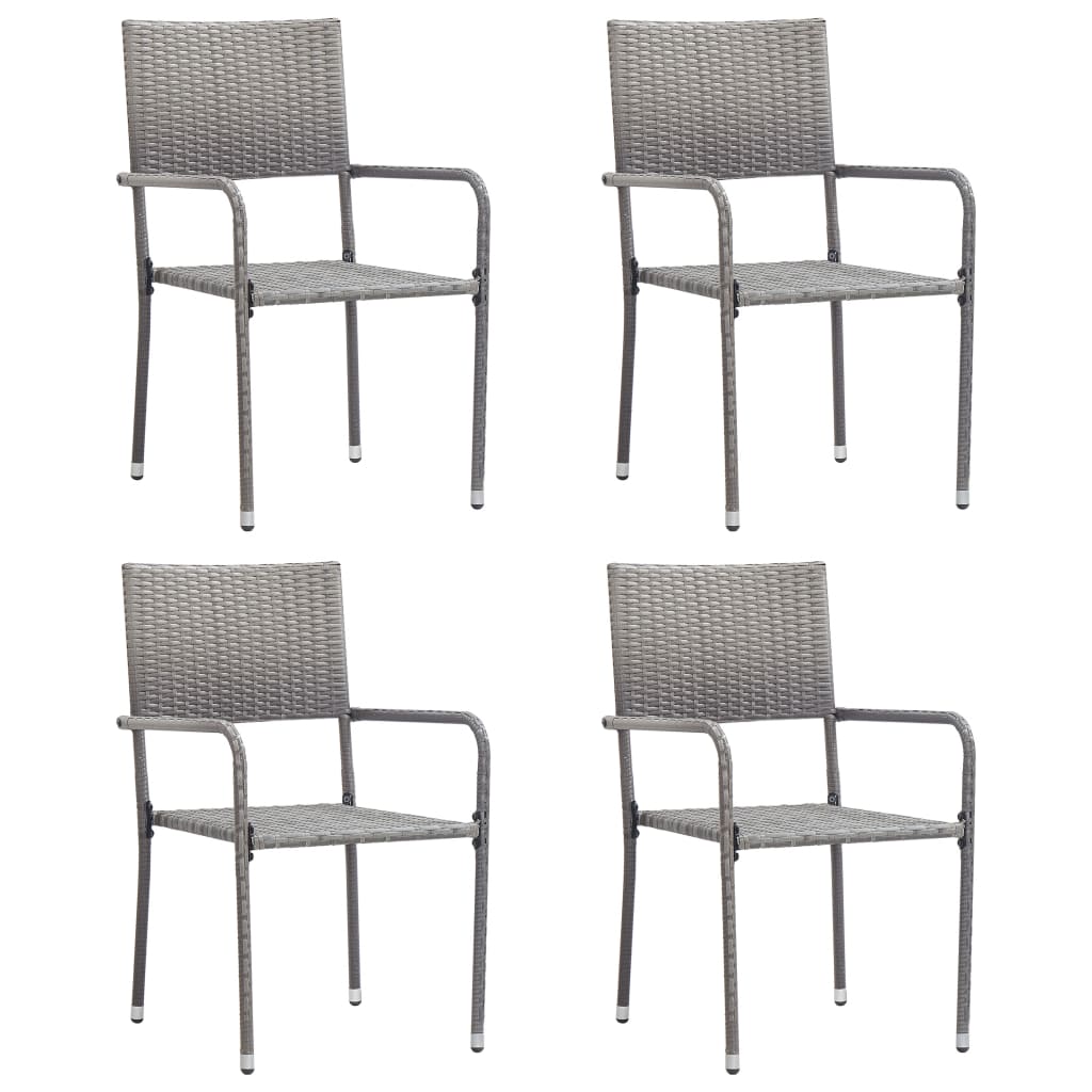Stackable Grey Poly Rattan Garden Dining Chairs - Set of 4